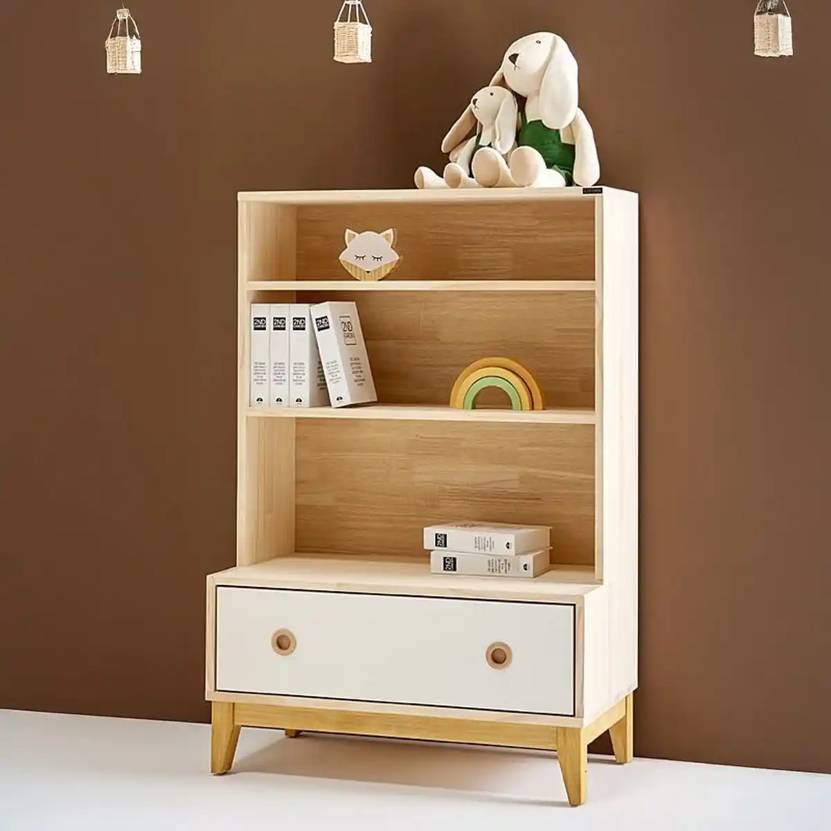 مكتبة أطفال ام دى اف تايلاندي أبيض و بيج - 100×70×35 سم