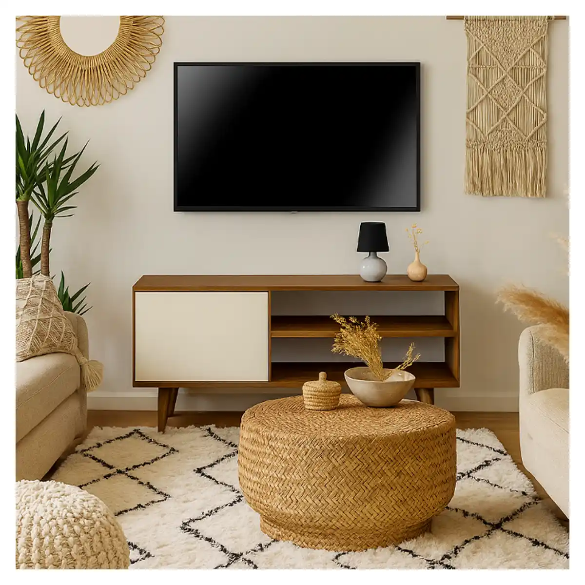 ترابيزة تليفزيون خشب صناعي، 120×35×53 سم - بيج أبيض