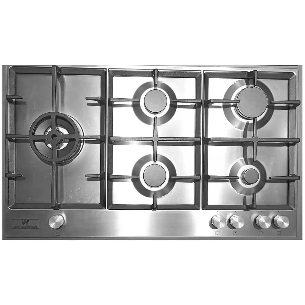 مسطح غاز بلت إن وايت وستنجهاوس، 5 شعلة، 90 سم، اشعال ذاتي، أمان كامل، P9601H8X1 - فضي