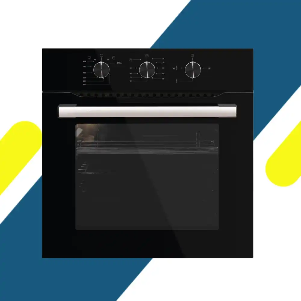 فرن بلت إن غاز كومتيل (Kumtel) 60 سم – سعة 60 لتر وأمان كامل – زجاج أسود – موديل A6GG-Black Glass