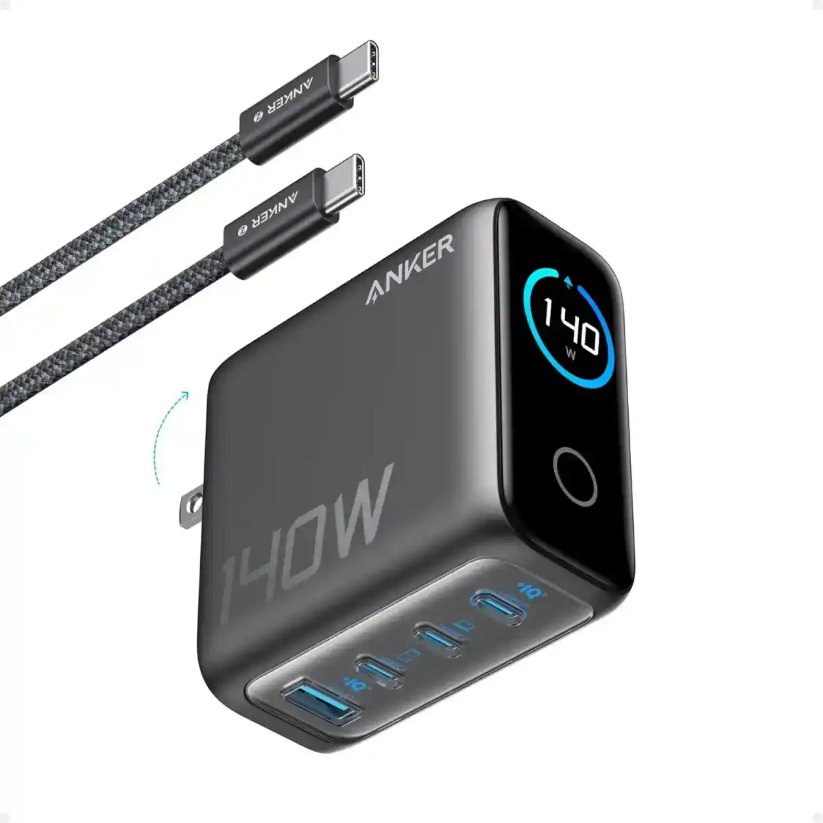 شاحن انكر 140 وات GaN لابتوب 4 منافذ PD 3.1 مزود بكابل USB-C - ضمان محلي | B2697GZ1