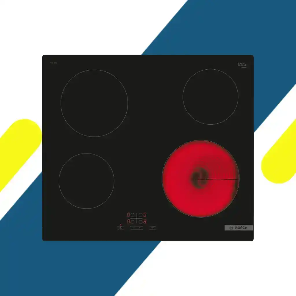 مسطح بلت إن كهربائي سيراميك بوش (BOSCH) 60 سم – 4 عيون – 17 مستوى طاقة – بدون إطار – موديل PKE611BA2E