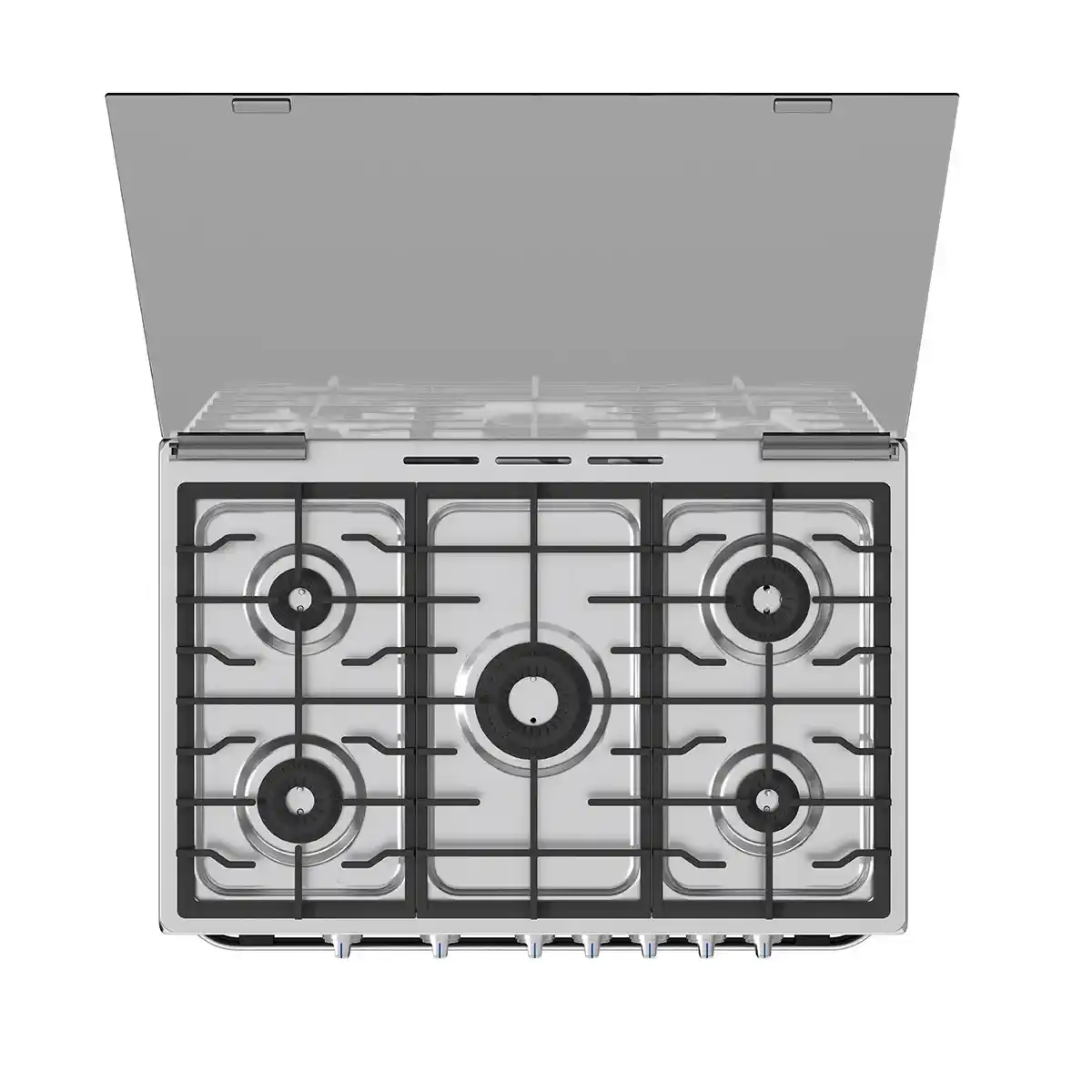 Midea Gas Cooker 90*60 Cm Cooker , Stainless Mirror , Full safety , Vortex Burners , Infra Red Grill , Low Emission Glass