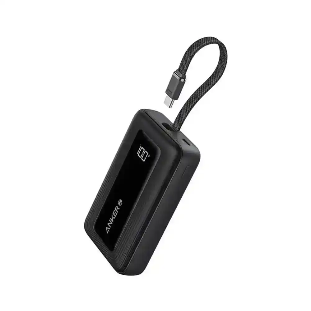 أنكر باور بانك سعه 10000 مللي أمبير بقوة 30 وات مع كابل USB C مدمج A1688H11 - أسود