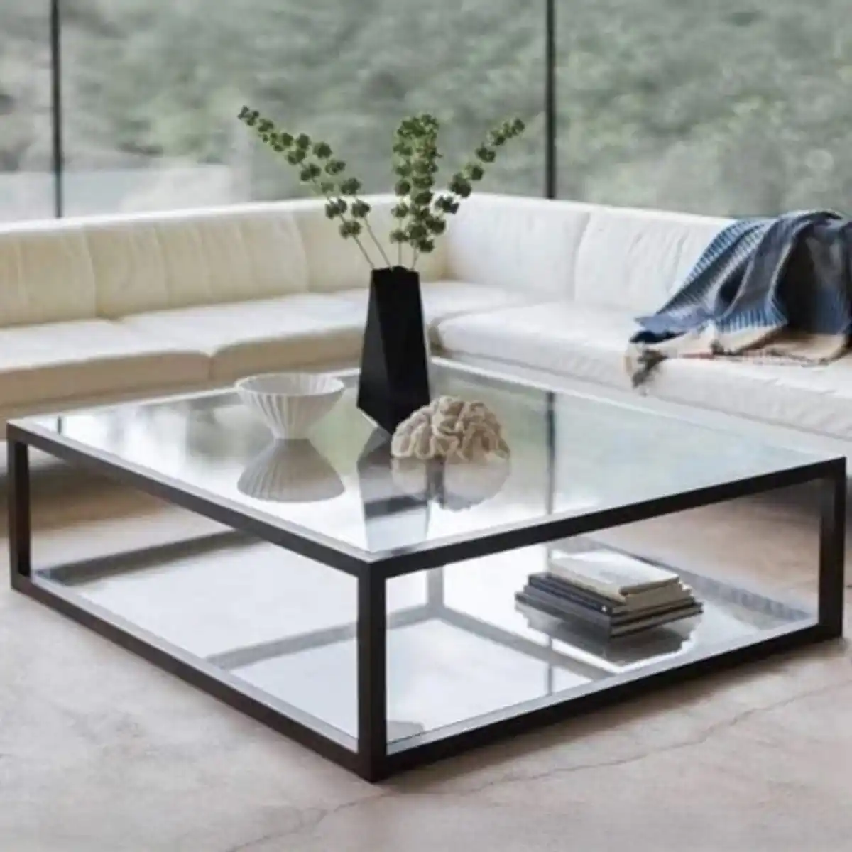 ترابيزة قهوة ستيل و زجاج أسود - 40×90×100 سم