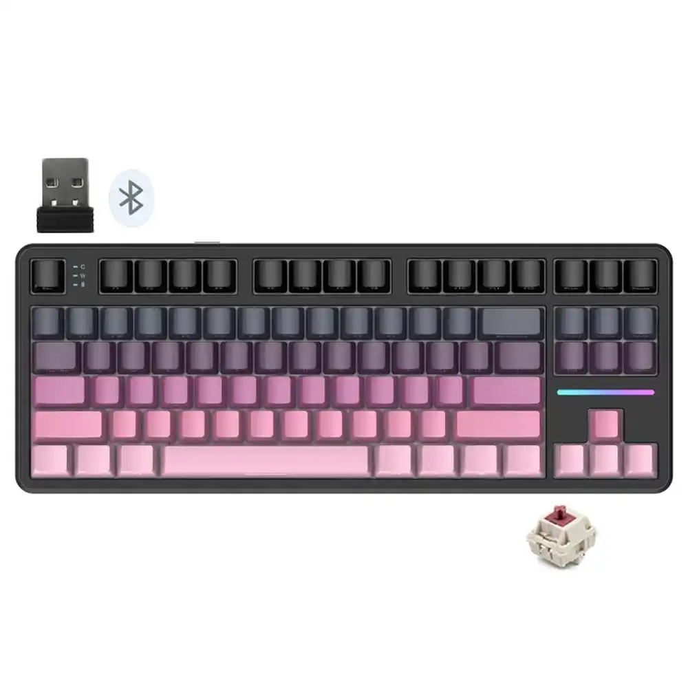 كيبورد أتاك شارك سلكي و لاسلكي بلوتوث ثلاثي الوضع قابل للشحن RGB جيمنج سويتش ستروبري إنجليزي X87