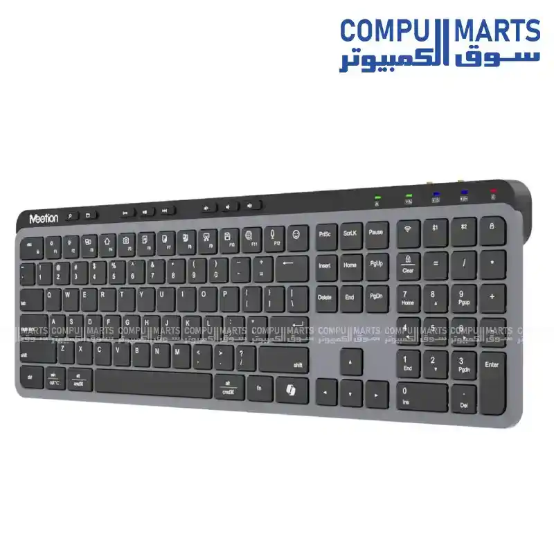 Meetion WK330 Dual Mode Wireless Bluetooth Ultra Thin Arabic Keyboard, 117 Keys, Silent Membrane, 300mAh Rechargeable, Space Grey