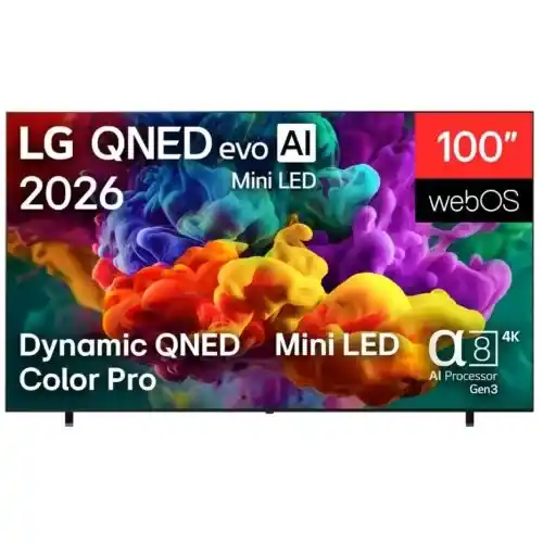 إل جي شاشة 100 بوصة QNED evo AI MiniLED QNED85 بدقة 4K سمارت مع ريموت ماجيك و نظام WebOS26 100QNED85B8G