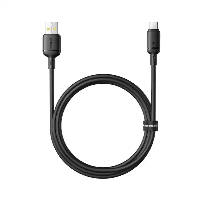 كابل بيانات وشحن سريع OS-Baseus Silky 3A، من USB-A إلى USB-C، بطول 1 متر، أسود