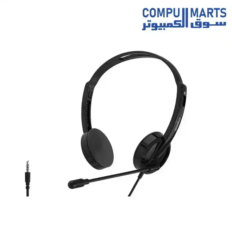 Rapoo H101 Wired Stereo Headphone, 3.5mm Jack, High Quality Stereo Audio, Plug And Play, Black