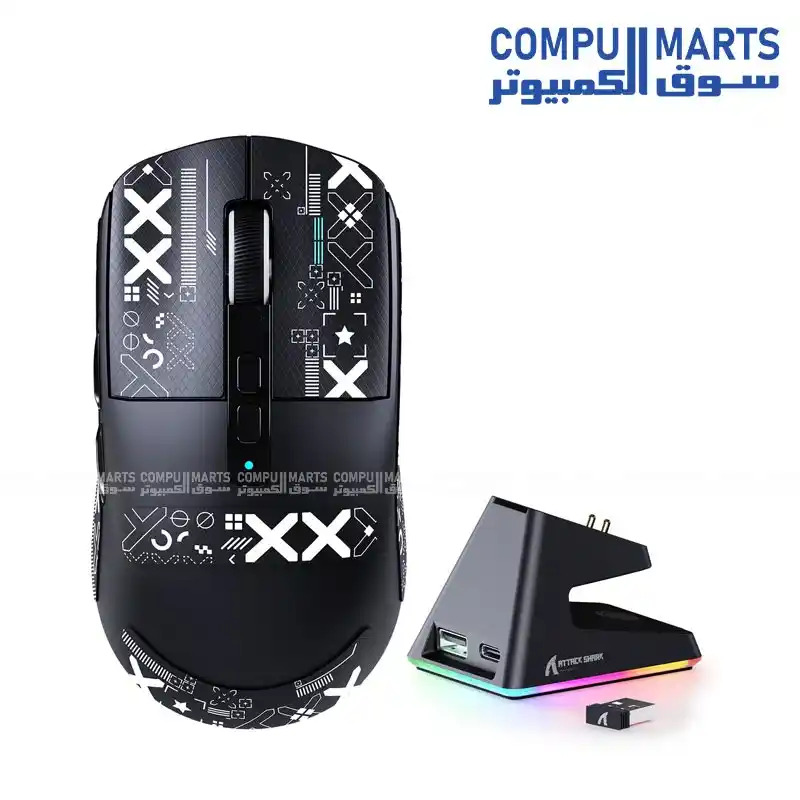 ATTACK SHARK X6 Gaming Mouse Tri-Mode 2.4GHz Bluetooth 5.2 USB-C Wired PAW3395 Optical Sensor Up to 26000 DPI 49G Lightweight RGB Charging Base Black White