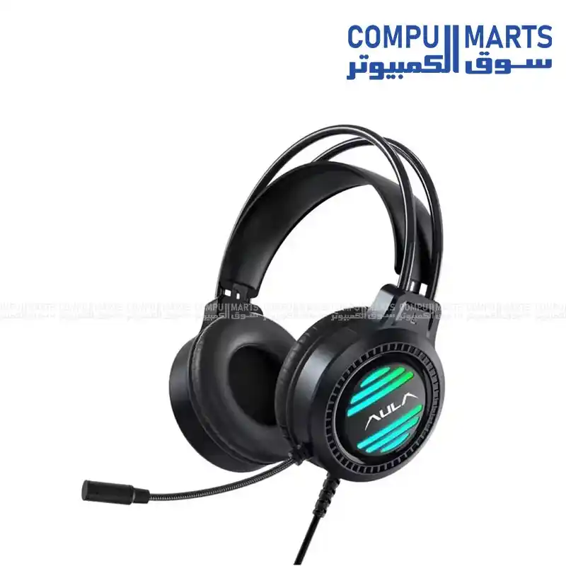 AULA S606 USB 7.1 Surround Sound RGB Gaming Headset 50mm Drivers Noise Reduction Mic Black