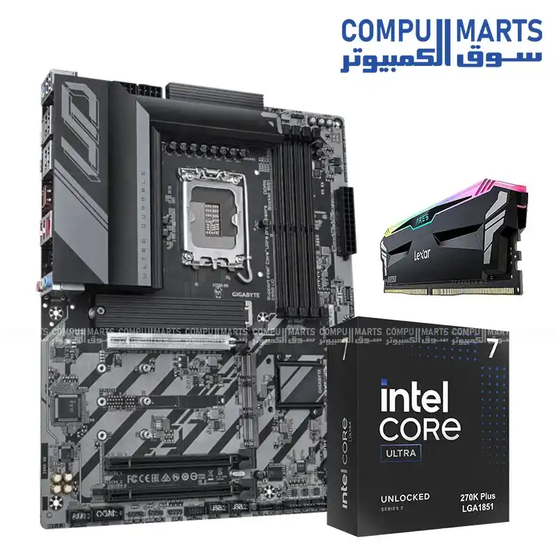 Intel Core Ultra 7 270K Plus 24-Core Desktop Processor Bundle with GIGABYTE Z890 UD LGA1851 ATX Motherboard and Lexar ARES 32GB DDR5 7200MHz RGB Memory