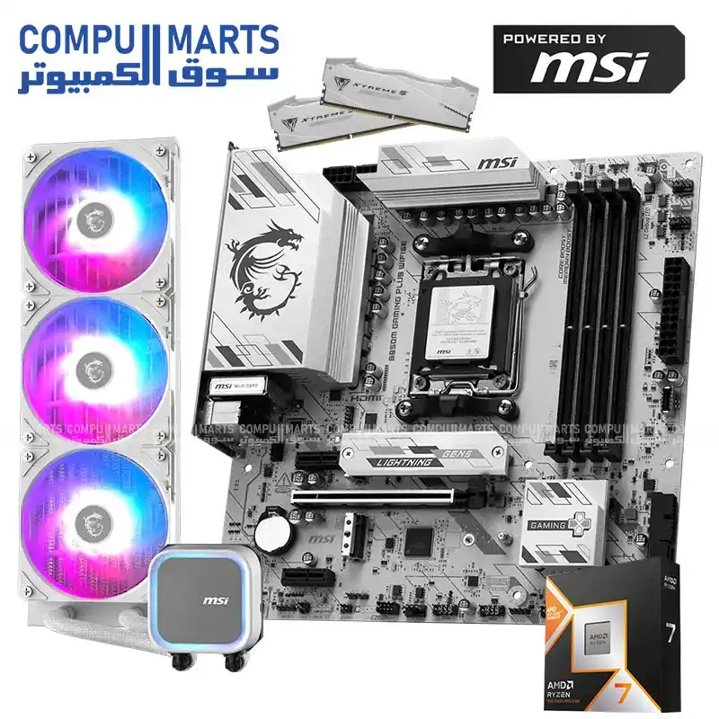 MSI B850M GAMING PLUS WIFI 6E Motherboard + MSI MAG Coreliquid A13 360 White + AMD Ryzen 7 9800X3D CPU + Patriot Viper Xtreme 5 32GB (2x16GB) 6400MHz CL32 Bundle