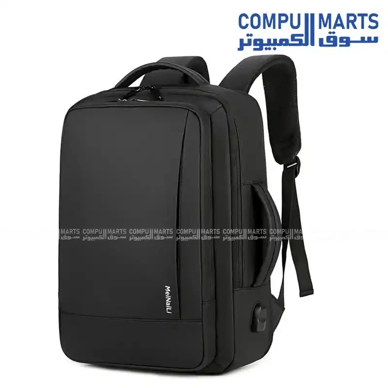Meinaili 1905 Black 15.6-Inch Laptop Bag with 14L Expandable Capacity, Waterproof Coating and USB Outport