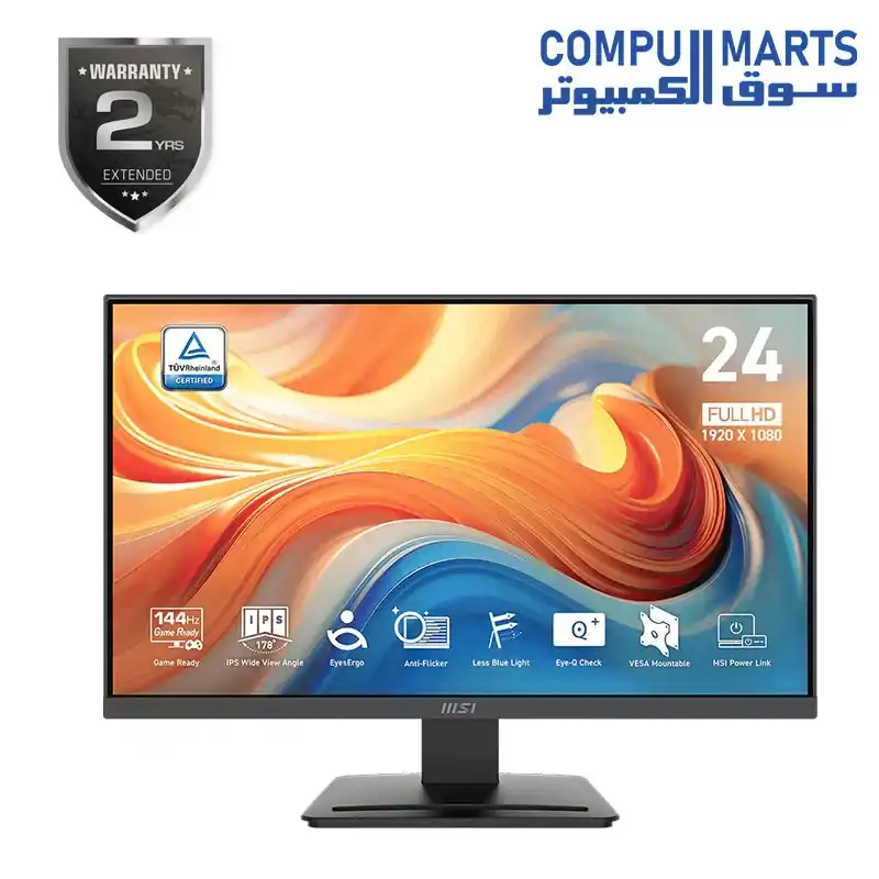 MSI PRO MP243L E14 23.8 Inch FHD IPS Monitor 144Hz HDR Ready AMD FreeSync Anti-Glare Display