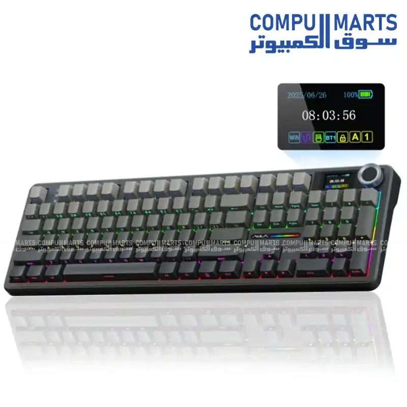 AULA F108 Pro Arabic Layout Full Size Wireless Mechanical Keyboard RGB Gasket Mount Multi Device Connectivity with Control Knob(Grey Yellow)