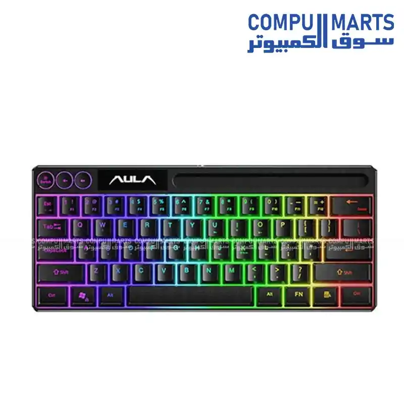 AULA F3061 Gaming Keyboard Black Wired Membrane Switch USB 61 Keys EN Arabic Layout RGB Multimedia Fn Keys Smart Sleep Mode