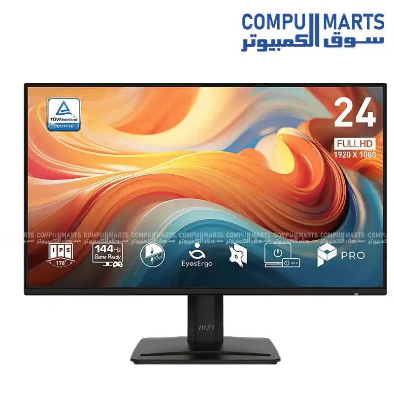 MSI PRO MP242 E14A 23.8 Inch FHD IPS Monitor 144Hz 1ms MPRT Adaptive-Sync HDR Ready HDMI 2.0b DisplayPort 1.2a VGA Built-in Speakers