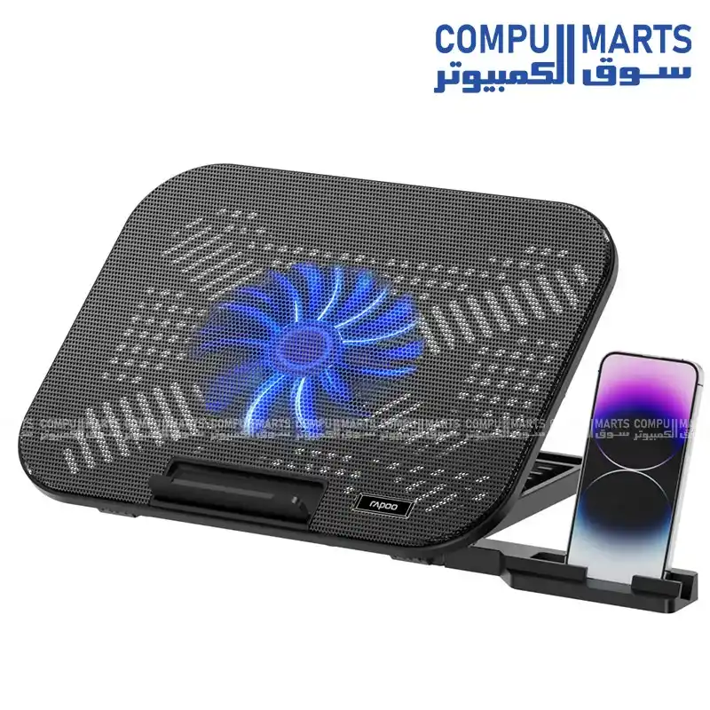 Rapoo CF100 Laptop Cooling Pad – 14" and Below, 1 Fan, 6-Level Adjustable Height