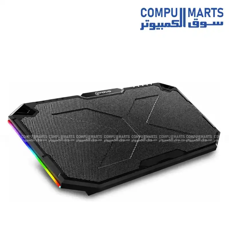 VOVO V-07 Laptop Cooling Pad 5 x 90mm Silent Fans RGB Side Lights LED Display Dual USB 12-15 Inch