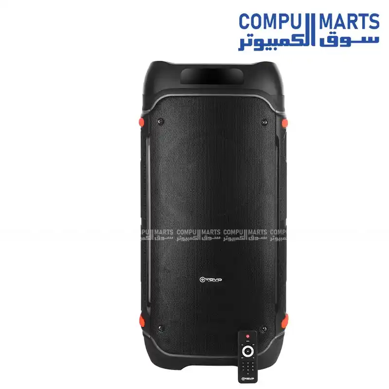 VOVO V-2885 Dual Party Speaker with Trolley, Double 8 Inch, 50W, 12V 7MAH, Black