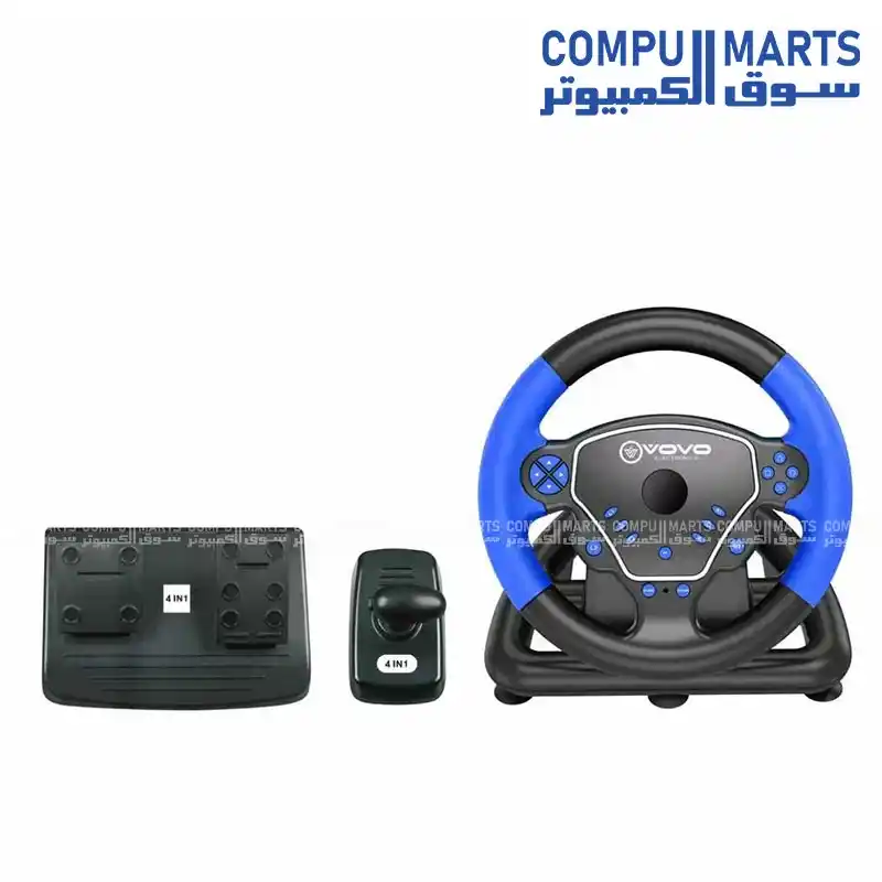 VOVO V-600 4-in-1 Wireless Racing Steering Wheel Set with Dual Vibration, Independent Gear Shifter and Pedals for PC, PS4, PS3 & Android