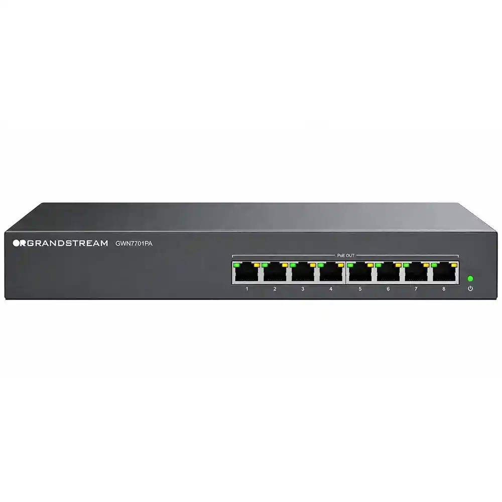سويتش جراند ستريم 8 منافذ 1000/100/10ميجابت في الثانية (PoE) 145 وات GWN7701PA Unmanaged Desktop