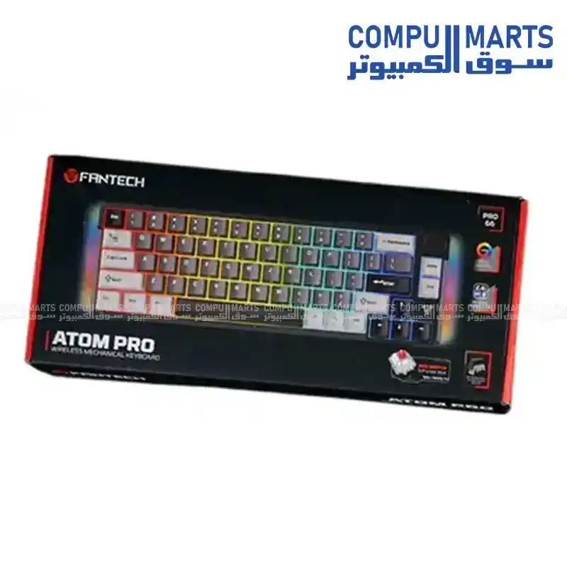 FANTECH ATOM PRO-MK919 Mechanical Wireless Keyboard Red Switch Black 66 Keys Bluetooth 5.3 2.4GHz Wireless PBT Keycaps RGB 20 Modes 4000mAh