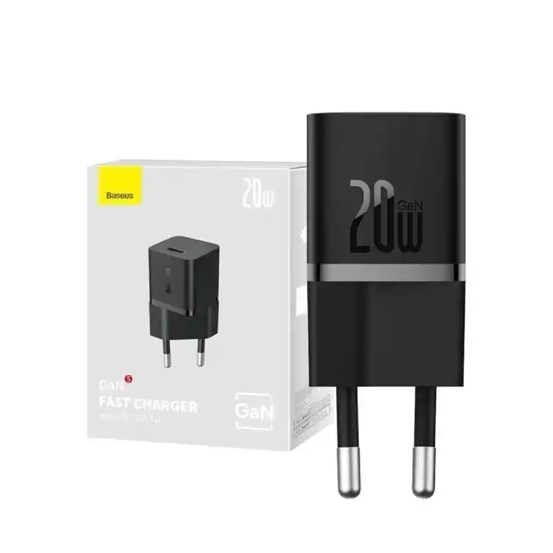 شاحن سريع بيسوس GaN5 (صغير) USB-C 20 واط EU - أسود