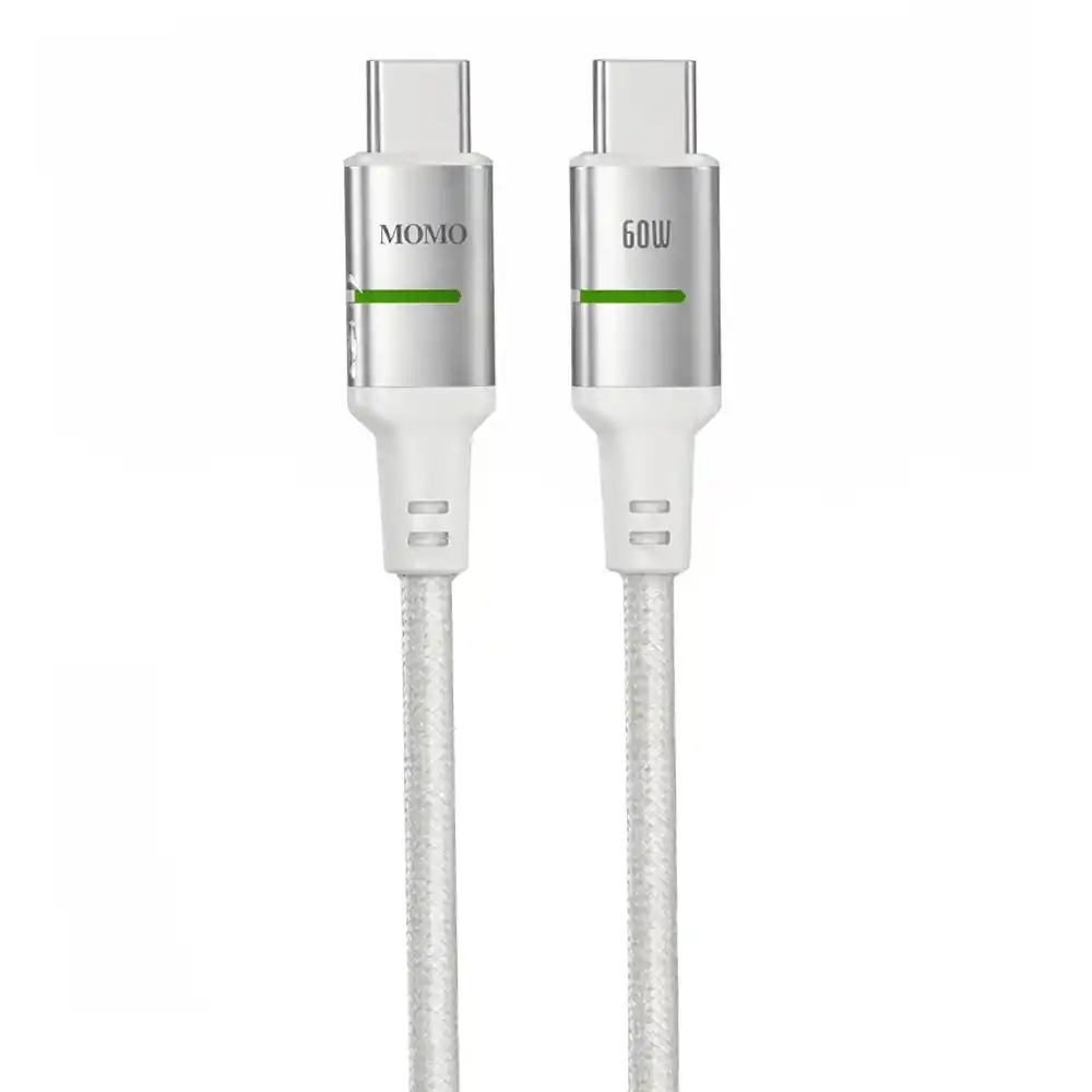 كابل MOMO MO-011023 من Type-C إلى Type-C، شحن سريع 60 وات، 1.2 متر - أبيض
