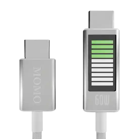 كابل MOMO USB Type-C إلى USB Type-C للشحن السريع 60 واط بطول 1.2 متر – أبيض