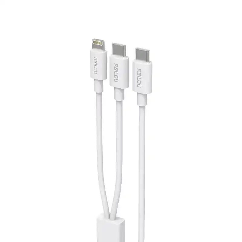 كابل شحن Rsilou 2 في 1 USB-C إلى Lightning وUSB-C بقدرة 60 واط بطول 1.2 متر، R2024-001 - أبيض