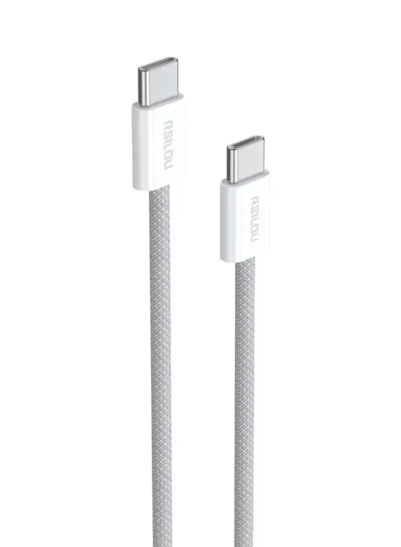 كابل شحن سريع Rsilou USB-C إلى USB-C بقدرة 60 واط بطول 1 متر، R2028-001 - أبيض