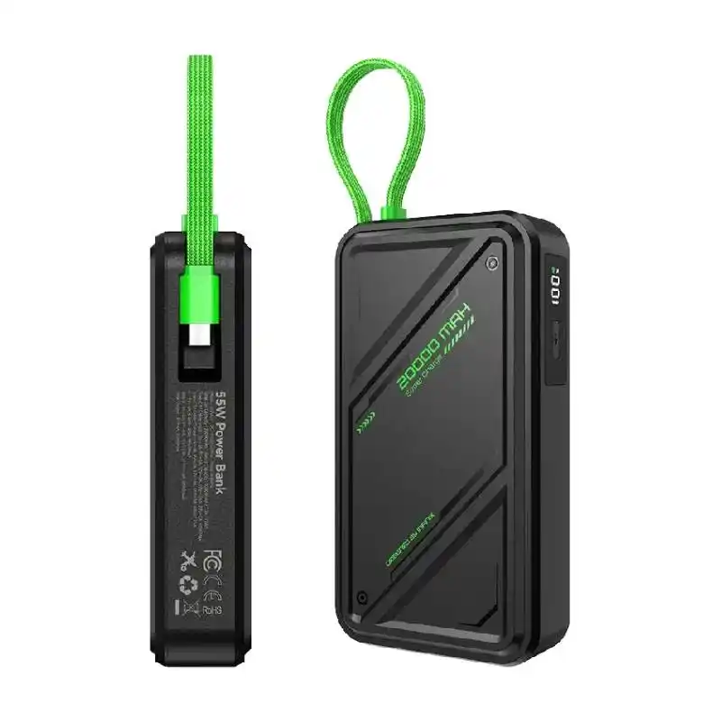 باور بانك Infinix GT Power XP20GT بسعة 20000 مللي أمبير، قدرة 55 وات مع كابل USB-C مدمج، 3 منافذ – أسود