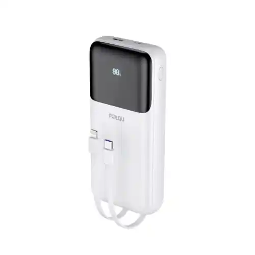 باور بانك Rsilou بسعة 20000 مللي أمبير 22.5 واط مع كابلين USB-C وLightning مدمجين، R1013-002 - أبيض