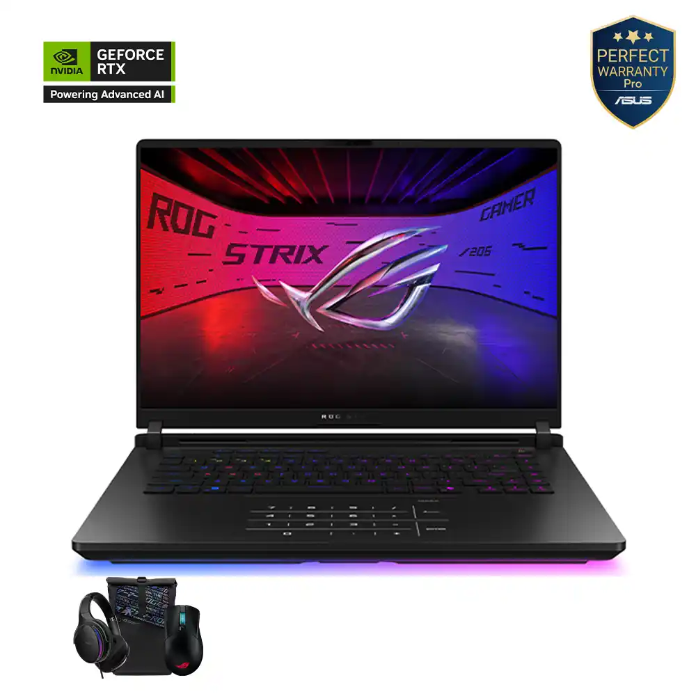 أسوس ROG سترايكس SCAR 18 موديل G835LW-AI642W – مزود بكارت شاشة جيفورس RTX 5080 بسعة 16 جيجابايت ومعالج Ultra 9 275HX – ذاكرة 64 جيجابايت ومساحة تخزين 2 تيرابايت – شاشة 18 بوصة بتحديث 240 هرتز ودعم DCI-P3 – نظام ويندوز 11.