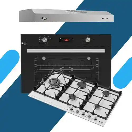 طقم بلت إن بيورتي - فرن غاز بلت إن ديجيتال بشواية – 98 لتر – موديل KPD918GG + بوتجاز 90 سم موديل HPT907S + شفاط 90 سم بقوة 450 م3/ساعة موديل PTSLIM 90X
