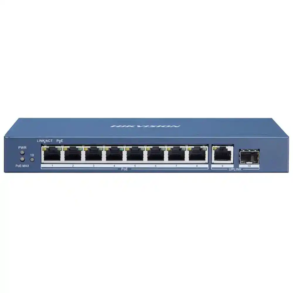 سويتش هيكفيجن 8 منافذ 10/100/1000 ميجابت في الثانية PoE + منفذ (RJ45) 10/100/1000 ميجابايت في الثانية Uplink + منفذ (SFP ) 10/100/1000 ميجابايت في الثانية Uplink فايبر اوبتكال 58 وات DS-3E0510P-E/M Unmanaged Desktop