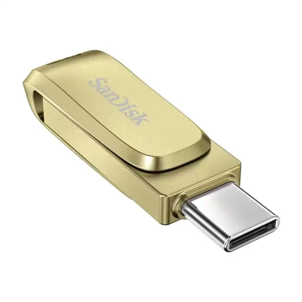 فلاشة SanDisk Ultra Dual Drive Luxe USB سعة 128GB USB 3.1 USB-A + USB-C 150MB/s ذهبي