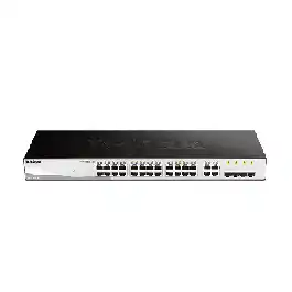 سوتش D-Link الذكي DGS-1210-28 ذو 28 منفذ جيجابت و4 منافذ SFP مدمجة بسرعة 56 جيجابت في الثانية يُركب في رف