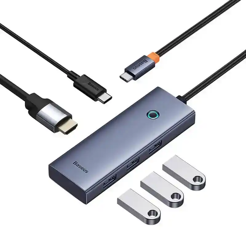 باسيوس UltraJoy سيريس موزع USB-C بخمسة منافذ، وضوح 4K 30 هرتز، شحن PD بقوة 100 واط، B00052801811-00