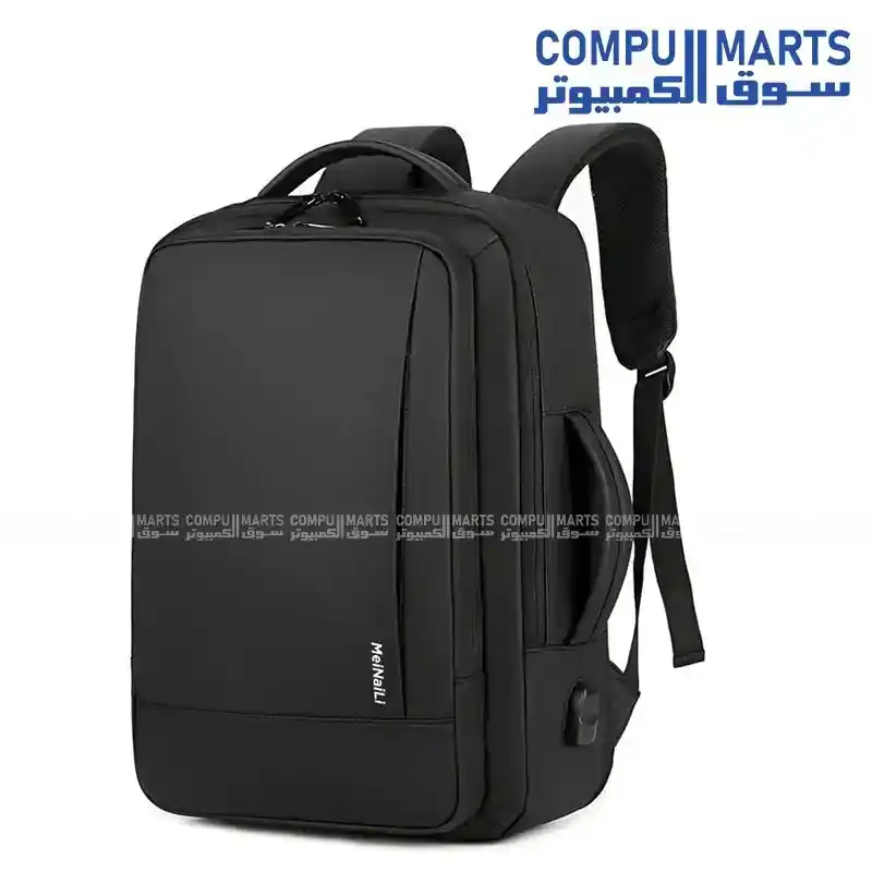 Meinaili 1905 Black 15.6-Inch Laptop Bag with 14L Expandable Capacity, Waterproof Coating and USB Outport