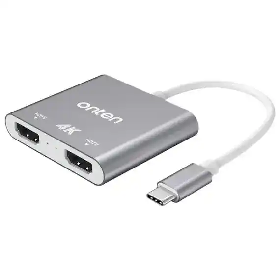 أونتين OTN-9175B محول 2 في 1 من USB type C إلى HDMI مزدوج - رمادي