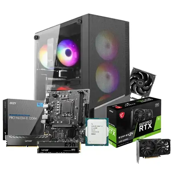 انتل كور I5-12400F تراي ام اس اي برو H610M-E ماذربورد 512 جيجابايت اس اس دي 16 جيجابايت رام ار تي اكس 3050 كيسه زاندر فيلوكس ميش باور سبلاي 700 وات مبرد المعالج الهوائي كولر ماستر 212 سبكتروم V3