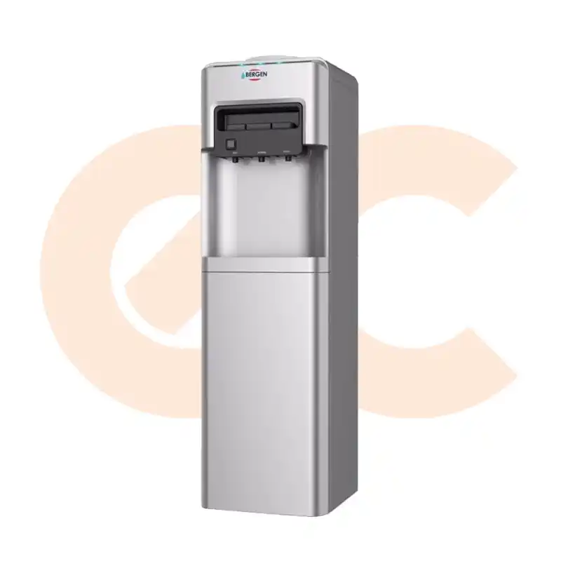 Best-Selling مبرد مياه بارد و ساخن مزود بثلاجة من بيرجن، فضي - BYB518 | Available Now at EHAB Center Home Appliances