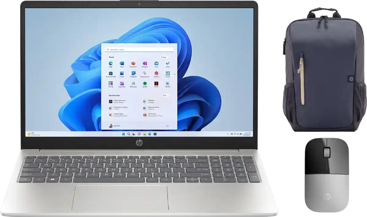 لابتوب اتش بي 15-FD0015NE انتل كور I5-1334U رام 8 جيجا هارد 512GB SSD كارت شاشة Intel Iris مدمج شاشة 15.6 بوصة FHD- فضي + حقيبة ظهر و ماوس هدية