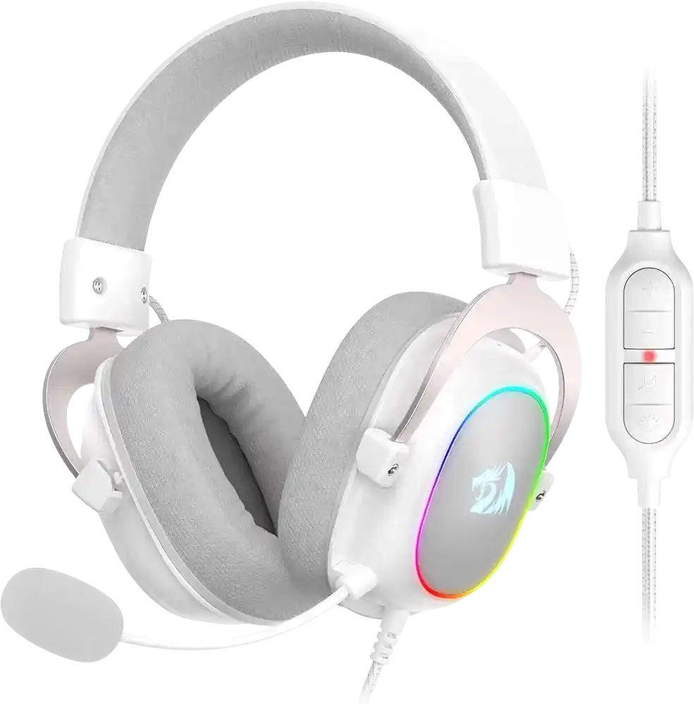 سماعة رأس سلكية للألعاب ريدراجون زيوس اكس H510WR صوت محيطي 7.1 اضاءة RGB موصل USB - ابيض