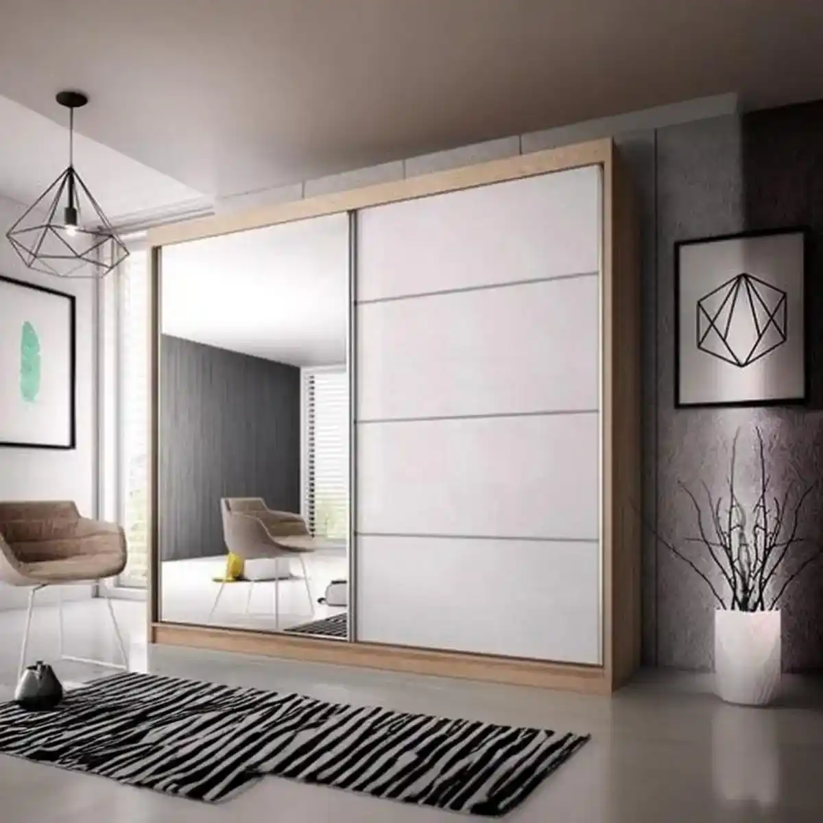 دولاب ام دي اف 2 باب بيج - 220×180×50 سم