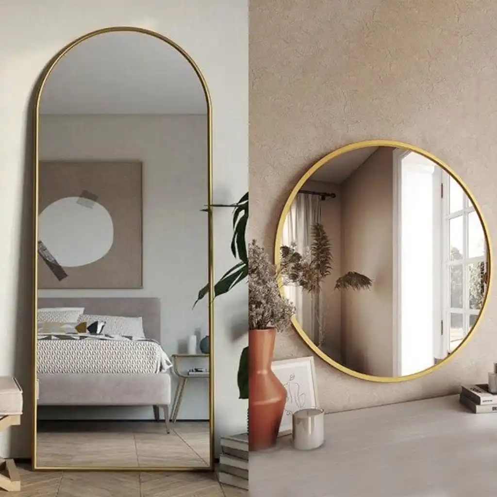 طقم خشب MDF مرايا أم دى اف ذهبي - 2 قطع
